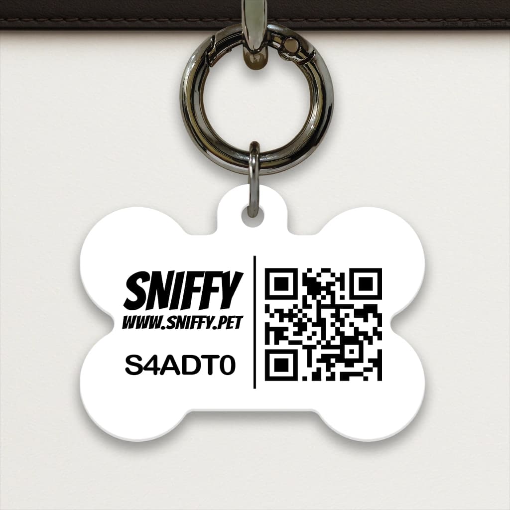 Image of the back of a SNIFFY tag in the large bone shape